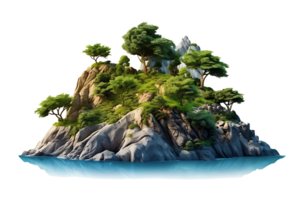 AI generated Mountain trees on beautiful sea islands and isolated stones on PNG background