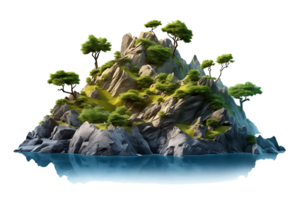 AI generated Mountain trees on beautiful sea islands and isolated stones on PNG background