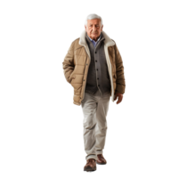 AI generated senior man walking on transparent background png