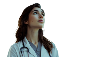 AI generated a female doctor is looking up at the sky png