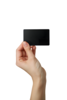 AI generated female hand holding black card on transparent background png