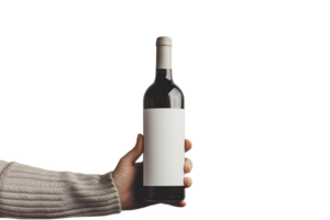 ai généré une main en portant une bouteille de du vin sur une transparent Contexte png