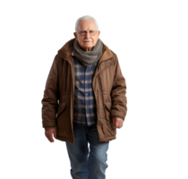 ai gerado Senior homem caminhando em transparente fundo png