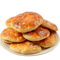 ai generato molto delizioso Arabo pane su un' piatto con un' trasparente sfondo png