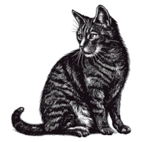 AI generated vintage cat animal illustration old engraving element style png