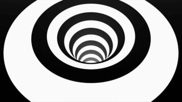 animado hipnótico túnel com branco e Preto quadrados. listrado ótico ilusão três dimensional geométrico buraco de minhoca forma padronizar movimento gráficos. ótico ilusão criada de ampliação dentro do Preto e video