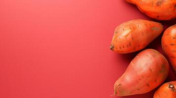 AI generated Sweet Potatoes on Red, Healthy Harvest photo