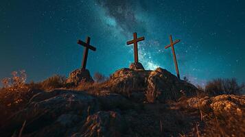 ai generado estrellado noche cruces Pascua de Resurrección reflexión foto