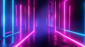 ai generado cyberpunk neón iluminado futurista corredor ambiente foto