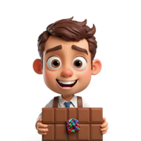a cartoon boy holding a chocolate bar png