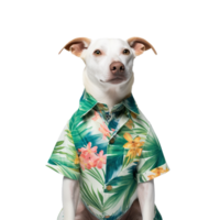 AI generated Dog wears hawaii, colorful floral shirt, PNG File, transparent background