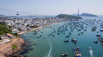 Aerial Coastal Village and Cable Car Photo Quoc