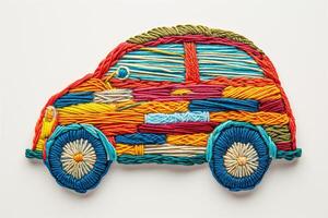 AI generated Embroidery Artistry, Car Design on White photo