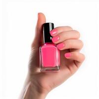 AI generated Perfect Pink Manicure with Polish Bottle photo