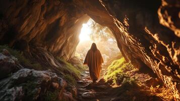 AI generated Robed Figures Enlightening Journey through Tunnel photo