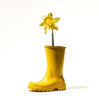 AI generated A minimalist rubber rain boot with a delicate daffodil inside isolated on a transparent background photo