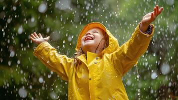 AI generated Childhood Bliss, Joyful Rainy Playtime photo