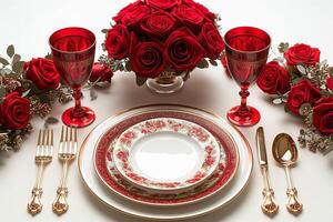 AI generated Romantic Red Table Setting Elegance photo