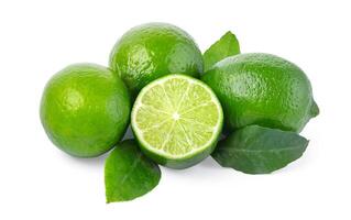 limes Isolated with leaf on white background photo