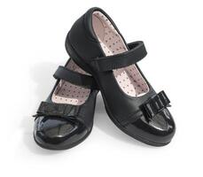 Black shine leather girl shoes photo