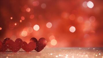 AI generated Valentines day background. Red hearts on bokeh background photo