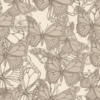 Leaves, butterflies and flowers. Hand-drawn graphics in beige shades. Seamless patterns for fabric and packaging design. vector