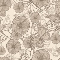 Leaves, butterflies and flowers. Hand-drawn graphics in beige shades. Seamless patterns for fabric and packaging design. vector