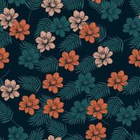 Leaves and flowers. Hand-drawn graphics. Seamless patterns for fabric and packaging design. Vector drawing of botany.