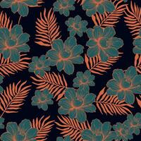 Leaves and flowers. Hand-drawn graphics. Seamless patterns for fabric and packaging design. Vector drawing of botany.