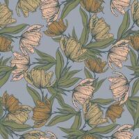 Leaves and flowers. Hand-drawn graphics. Seamless patterns for fabric and packaging design. vector
