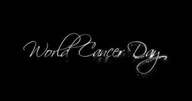 mundo cáncer día animado texto en un negro antecedentes video