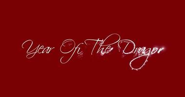 a red background with the words year of the dragon written in white video