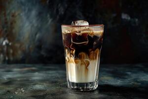 AI generated Splash of ice coffee drink on a dark background. photo