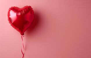 ai generado un rojo brillante globo en el forma de un corazón en un rosado antecedentes. día festivo, San Valentín día, amor. fotorrealista, antecedentes con bokeh efecto. ai generado. foto