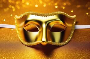 AI generated Golden Bright Carnival Eye Mask on Bright Background photo