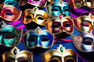 AI generated Bright multi-colored carnival masks photo