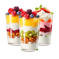 AI generated So sweet homemade mango, raspberry and blueberry with yogurt  isolated on transparent background png