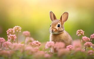 AI generated Cute little rabbit in the grass. photo