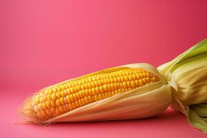 ai generado un apetitoso maíz es aislado en un rosado antecedentes. ai generativo foto