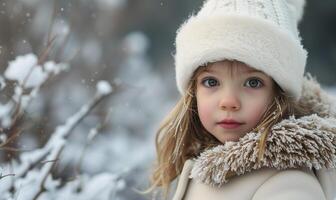 ai generado un niño vestido en invierno para su invierno foto sesión. generado por artificial inteligencia.