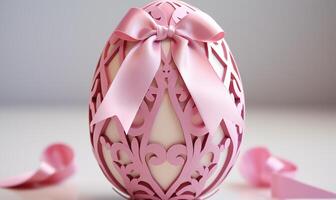 AI generated An Easter paper egg with a pink bow. Created by artificial intelligence. photo