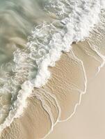 ai generado un antecedentes de un playa y olas en blanco arena. generado por artificial inteligencia. foto