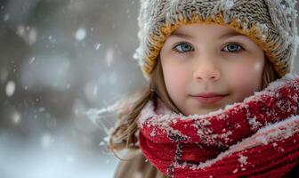 ai generado un niño vestido en invierno para su invierno foto sesión. generado por artificial inteligencia.