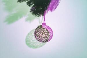 Christmas ball on Christmas tree, creative photo, new year, christmas photo