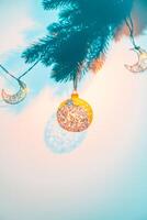 Christmas ball on Christmas tree, creative photo, new year, christmas photo