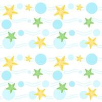 Summer seamless pattern with starfish, season, waves, sea, underwater background for design or decoration vector