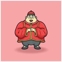 Chinese New Year With Fat Man Character Cartoon. vector