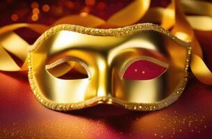 AI generated Golden Bright Carnival Eye Mask on Bright Background photo