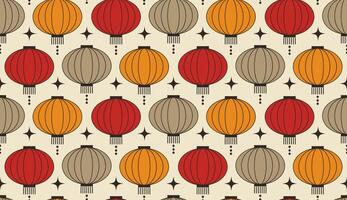 Seamless pattern of colorful traditional Chinese lanterns on a beige background, perfect for festive decoration designs and cultural event backdrops. vector