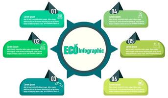 Infographic 6 topics template for eco car template for energy consumption sustainable. Vector square and icon elements. ecology modern Report plan